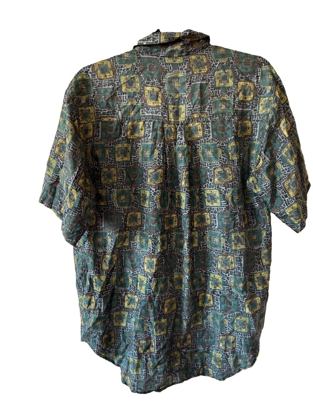 Vintage Crepros 100% Silk Shirt Mens S Geometric Abstract 90s Button Up AOP - Picture 2 of 14